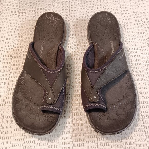 Columbia Women's 'Lima' Black Leather & Neoprene Toe Loop Slides Flip Flops sz 9 - Picture 3 of 11